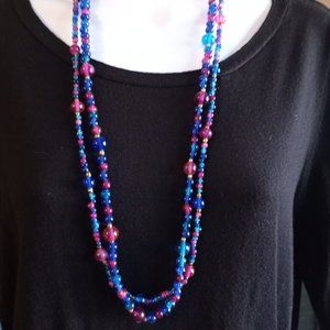 Double Strand Purple Royal Blue Teal Beaded 30" Necklace-Item #211